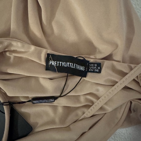 PrettyLittleThing Beige Slinky Open Back Midi Dress | Size 4 NWT - Picture 3 of 6